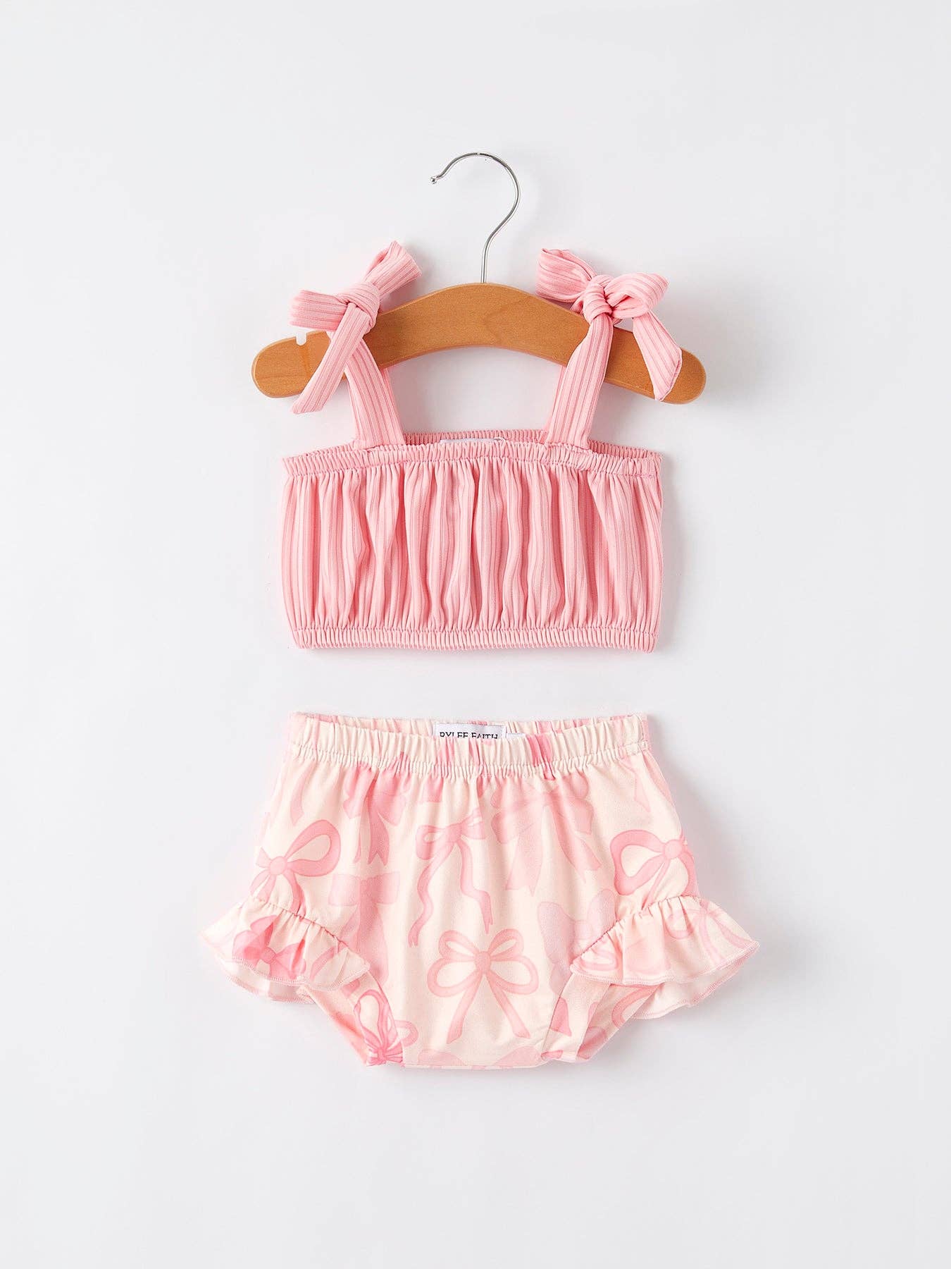 Spring Summer Pink Pleated Suspender Vest And Floral Bloomers Set