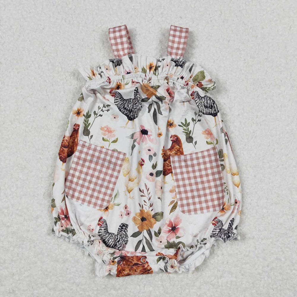 Baby Infant Girls Chicken Flowers Pockets Rompers