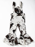Girls Cow Print Denim Double Layer Overalls