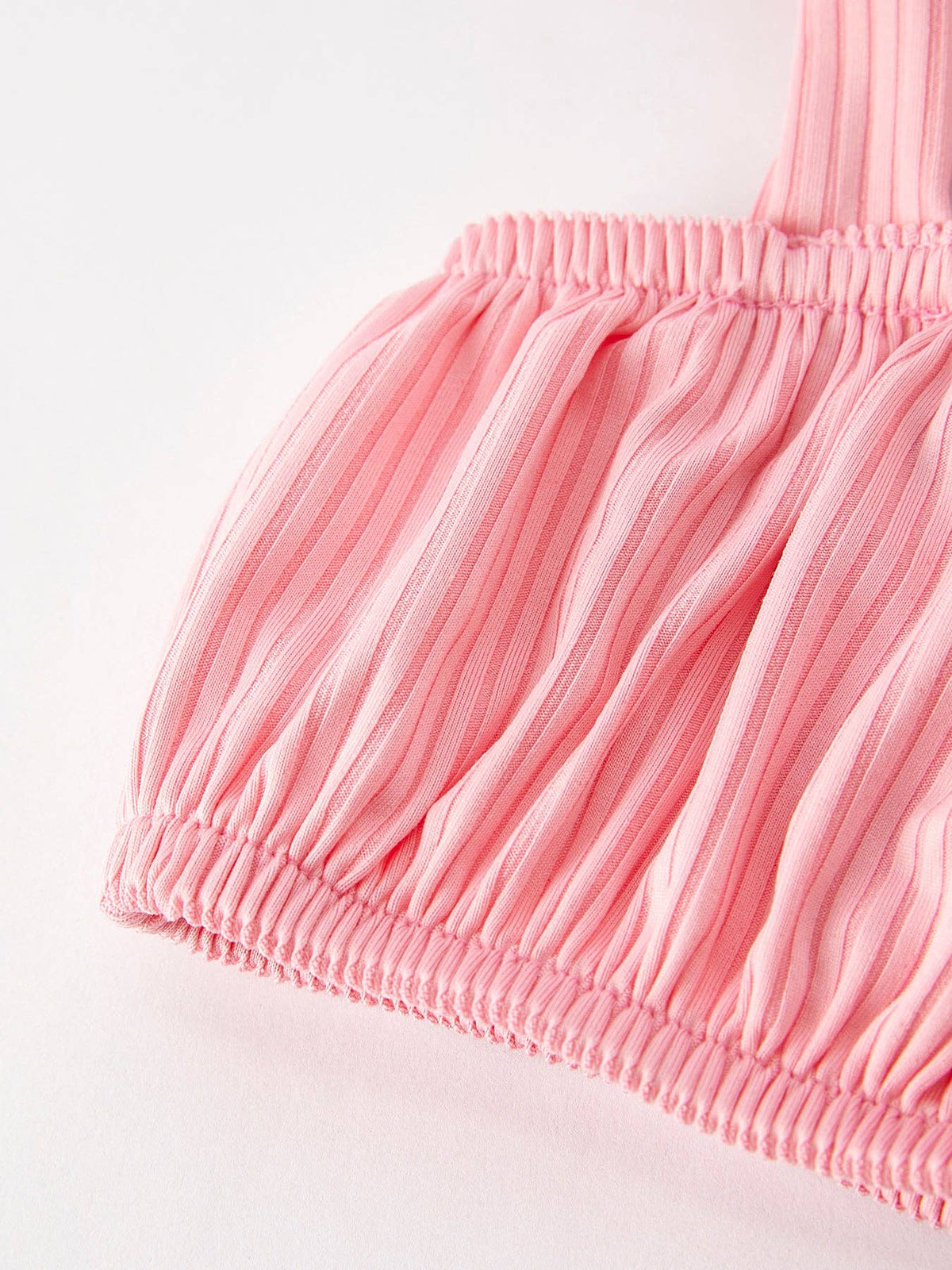 Spring Summer Pink Pleated Suspender Vest And Floral Bloomers Set