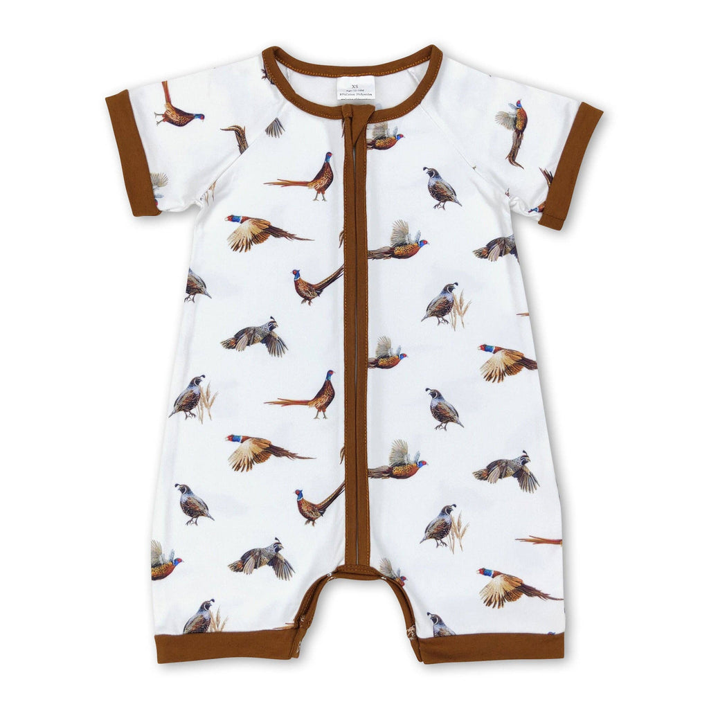 Short sleeves brown pheasant baby boys zip romper