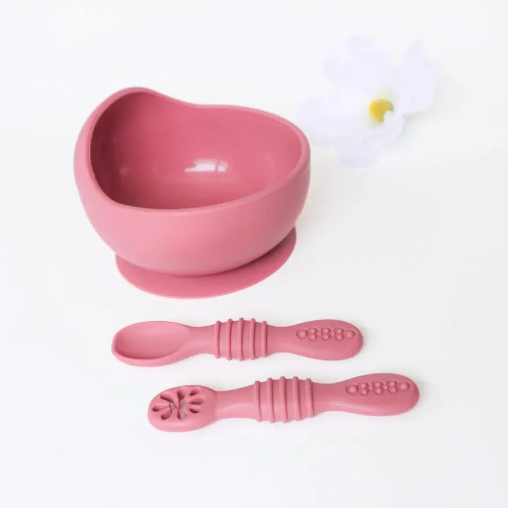 Suction Bowl & Training Spoons - Dusty Rose