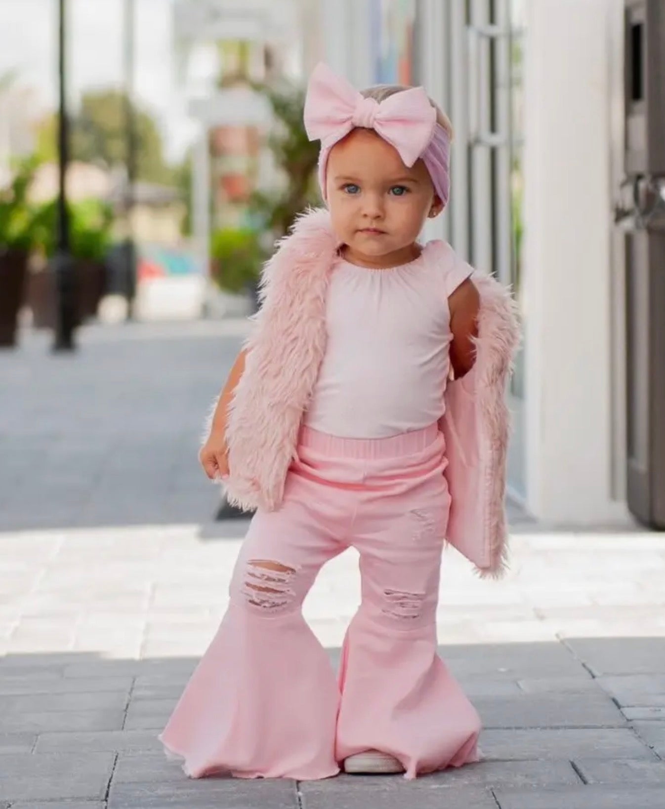 Barbie Pink Distressed Bell Bottoms